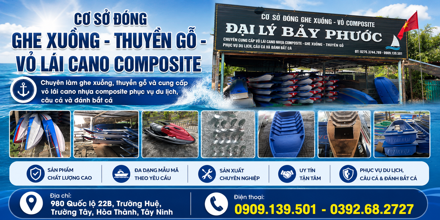 Cơ sở đóng ghe xuồng, thuyền gỗ và vỏ lãi composite Bảy Phước
